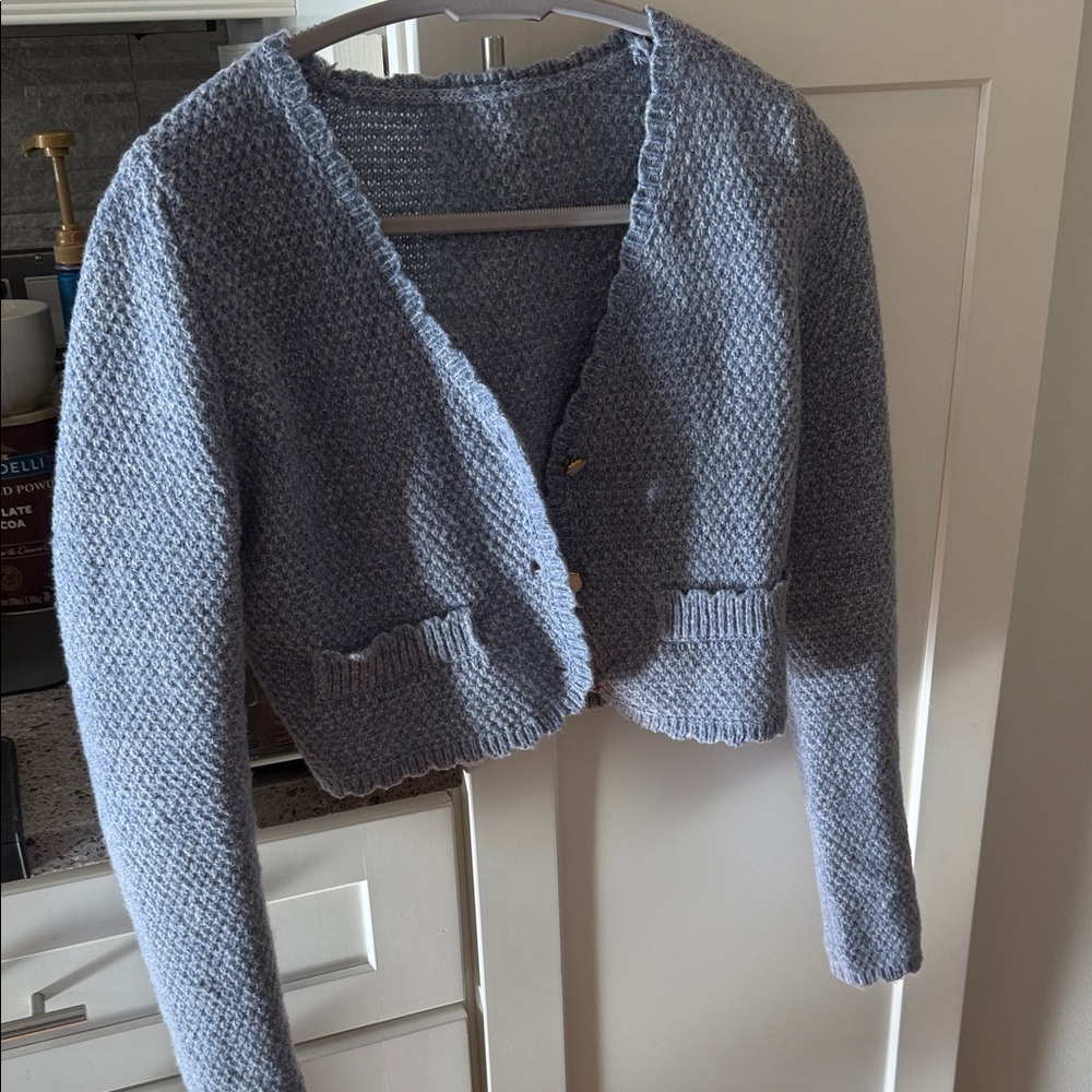 Cider Textured Baby Blue Cardigan Sweater